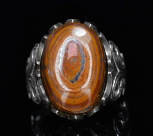 925 Ayar Gümüş Erkek Yüzük Doğal Demir Kaplan Gözü Taşı ile - Görsel 4