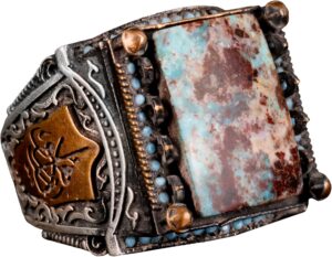 925 Ayar Gümüş Erkek Yüzük, Gerçek Arizona Turkuaz Doğal Taş Yüzük - Görsel 1