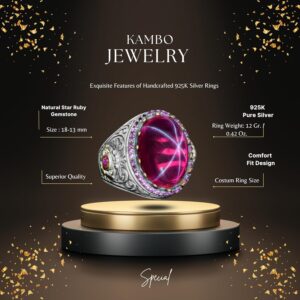 Gerçek Doğal Yıldız Yakutu Taşlı Yüzük, Erkek Yüzüğü, 925 Ayar Gümüş Yüzük - Görsel 2