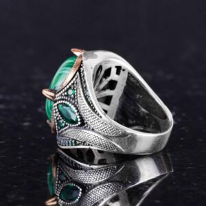 Gerçek Doğal Malakit Taş Yüzük - 925 Ayar Gümüş El Yapımı Yüzük - Taş Takı - Görsel 7