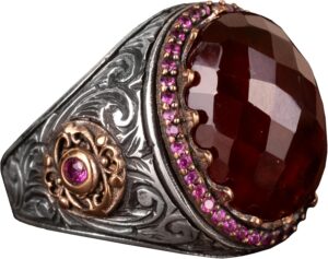 Gerçek Doğal Granat Taşlı Yüzük, Kral Yüzüğü, 925 Ayar Gümüş Yüzük - Görsel 1