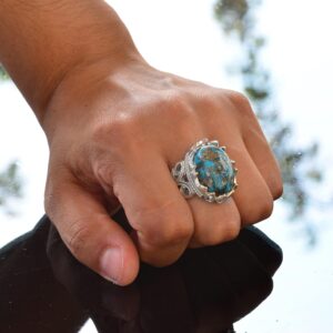 Gerçek Doğal Arizona Turkuaz Taş Yüzük, El Yapımı Takı, 925 Ayar Gümüş Yüzük - Görsel 6