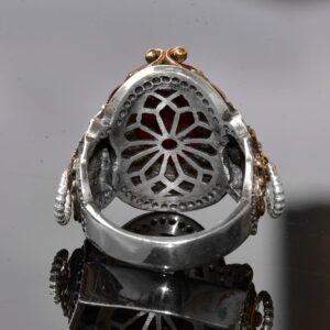 El Yapımı 925 Ayar Gümüş Erkek Yüzük, Gerçek Taşlı Yüzük, Aslan Tasarımı, Altın Kaplama Doğum Taşı Yüzüğü (Doğal Yakut) - Görsel 8