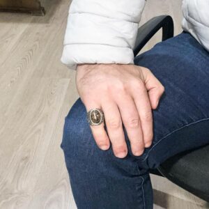 925 Ayar Katı Gümüş Erkek Yüzük, El Yapımı Bronzit Taşı Yüzük - Görsel 3