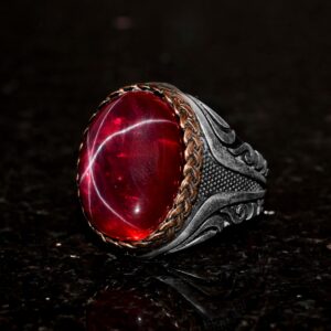 Gerçek Doğal Yıldız Yakutu Taşlı Yüzük, Vintage Yüzük, 925 Ayar Gümüş Yüzük - Görsel 5