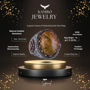 Gerçek Doğal Taş Yüzük - 925 Ayar Gümüş El Yapımı Yüzük (Unakit) - Görsel 2