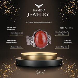 Gerçek Doğal Kırmızı Kan Taşı Taşlı Gümüş Kadın Yüzüğü, Vintage Bohem Tasarım - Görsel 2