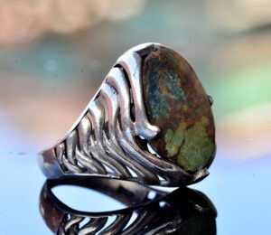 Gerçek Doğal Arizona Turkuaz Taş Yüzük - Gümüş Erkek Yüzüğü - Görsel 4