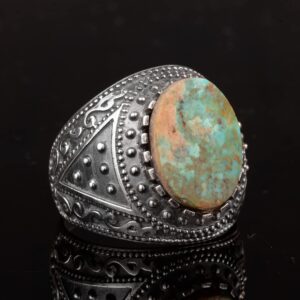 Gerçek Arizona Turkuaz Taş Yüzük, Erkekler İçin Bizans Yüzüğü, 925 Ayar Gümüş Yüzük - Görsel 6