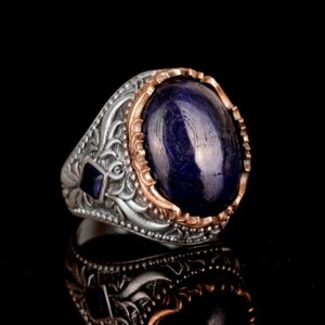 El Yapımı Sterlin Gümüş Erkek Yüzük | Gerçek Doğal Cabochon Safir Taşı | Şık ve Zamansız Tasarım - Görsel 3