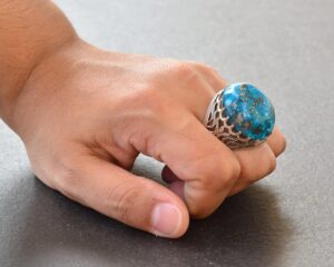 Doğal Arizona Turkuaz Taş Yüzük, 925 Ayar Gümüş Büyük Erkek Yüzük (Model-1) - Görsel 7