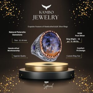 Gerçek Doğal Taş Yüzük - 925 Ayar Gümüş El Yapımı Yüzük (Pietersite) - Görsel 2