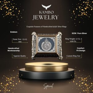 Ayatul Kursi Oymalı Gümüş Erkek Yüzük, El Yapımı Sterlin Gümüş İslami Erkek Yüzük ile Allah Yazısı - Görsel 2