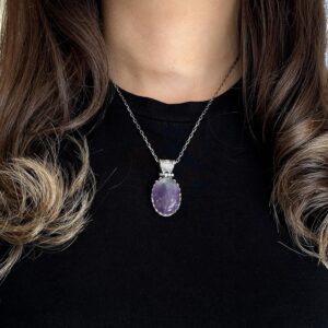 Gerçek Doğal Taş Kolye - 925 Ayar Gümüş Kolye (Ametist) - Görsel 4