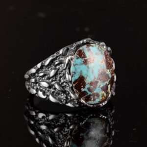 Gerçek Doğal Arizona Turkuaz Taş Yüzük, Erkekler İçin Hediye, 925 Ayar Gümüş Yüzük, Minimalist Yüzük (Stil-7) - Görsel 4