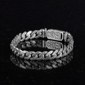 925 Ayar Gümüş Erkek Bilezik - El Yapımı Dokulu Zincir Bilezik - Görsel 4