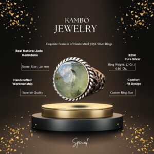 Gerçek Doğal Yeşim Taşı Yüzük, Yeşim Yüzük, Katı 925 Ayar Gümüş Yüzük, El Yapımı Takı yeşil - Görsel 2