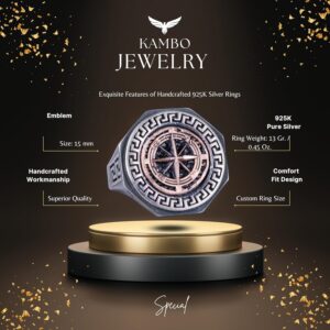 925 Ayar Gümüş Yüzük - Yunan Anahtarı Tasarımı Erkek Yüzüğü - El Yapımı Yüzük (Pusula) - Görsel 2