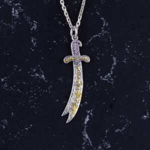 925 Ayar Gümüş Zulfiqar Kılıcı Kolye - Zirkon Taşlı İslami Takı - Görsel 4