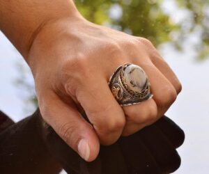 Gerçek Doğal Yemen Akik Taşı Yüzük, %925 Gümüş Osmanlı Yüzük, Etnik Tasarım Erkek Yüzük - Görsel 7