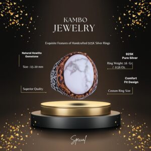 Gerçek Doğal Taş El Yapımı Yüzük - 925 Ayar Gümüş El Yapımı Yüzük - Şık Farklı Yüzük (Howlite) - Görsel 2