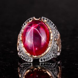 İslami Yıldız Ruby Taş Yüzük, 925 Ayar Sert Gümüş Yüzük, Farklı Yüzük - Görsel 3