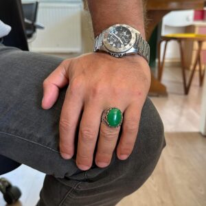 Gerçek Doğal Taş El Yapımı Yüzük - 925 Ayar Gümüş El Yapımı Yüzük - Şık Farklı Yüzük (Jade) - Görsel 3