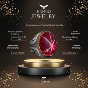 Gerçek Doğal Yıldız Yakutu Taşlı Yüzük, Vintage Yüzük, 925 Ayar Gümüş Yüzük - Görsel 2