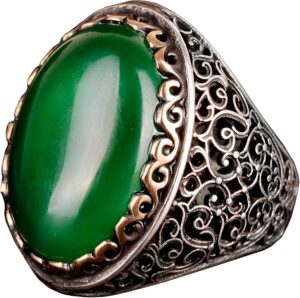 925 Ayar Gümüş Erkek Yüzük, Doğal Yeşim Taşı Yüzük - Görsel 1