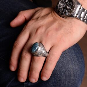 Gerçek Doğal Kan Taşı Yüzük, El Yapımı Yüzük, İslami Yüzük, 925 Ayar Gümüş Yüzük - Görsel 4