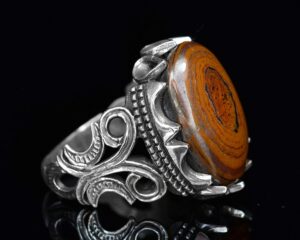 925 Ayar Gümüş Erkek Yüzük Doğal Demir Kaplan Gözü Taşı ile - Görsel 3