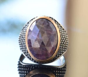 Gerçek Safir Doğal Taş Erkek 925 Ayar Gümüş Yüzük - Kraliyet ve Güçlü - Görsel 8