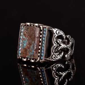 Dikdörtgen Sterlin Gümüş Yüzük, 925 Doğal Arizona Turkuaz Taş Yüzük (Stil-3) - Görsel 4