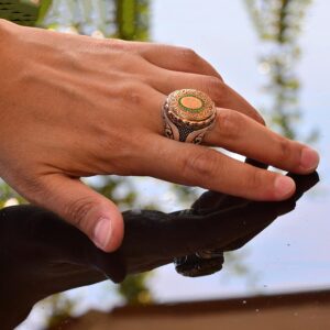 El Yapımı Sterlin Gümüş Erkek Yüzük | Bakır ve Yeşil Taş Dolgu | Cesur ve Şık Tasarım - Görsel 6