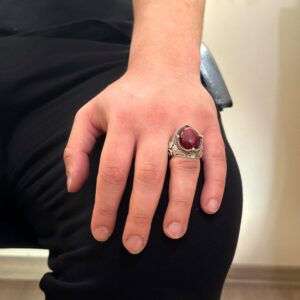 925K Ayar Gümüş El Yapımı Erkek Yüzük - Farklı Doğal Taşlarla Mevcuttur (Cabochon Yakut) - Görsel 3