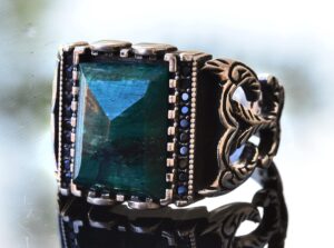 Gerçek Doğal Zümrüt Taşlı, Ayar Gümüş Erkek Yüzük, 10842628383, Yeşil - Görsel 3