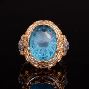 925 Ayar Gümüş Erkek Yüzük, Kral Yüzük, Yapay Akuamarin Taşlı Yüzük Erkekler İçin - Görsel 3