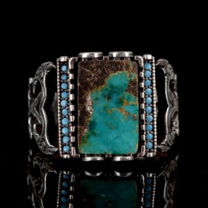 Gerçek Doğal Arizona Turkuaz Taşı Yüzük, 925 Ayar Sterlin Gümüş Yüzük, El Yapımı Gümüş Yüzük - Görsel 2