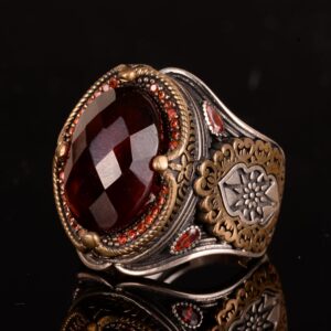 Gerçek Doğal Granat Taşlı Yüzük, 925 Ayar Saf Gümüş Yüzük Erkekler İçin - Görsel 5