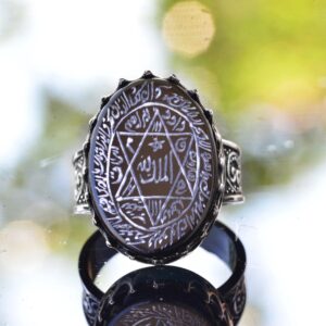 Kral Süleyman Mührü Oniks Taş Yüzük - Beyaz 925 Ayar Gümüş Erkek Davut Yıldızı Takı - Görsel 5