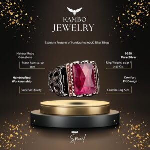 925 Ayar Gümüş Erkek Yüzük - Doğal Yakut Taşlı - Lüks ve Şık Kırmızı Değerli Taş Yüzük - Görsel 2