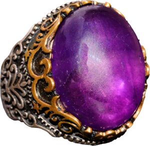 Doğal Ametist Gerçek Taş Yüzük, 17.90 Karat, Taş Erkek Yüzüğü, 925 Ayar Gümüş Yüzük, mor