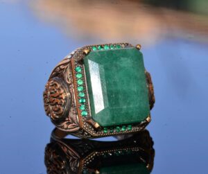 Gerçek Zümrüt Doğal Taş Yüzük, Sultan Yüzüğü, Gümüş Erkek Yüzüğü - Görsel 3