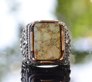 Doğal Yeşil Turkuaz Taş Yüzük Erkekler için, Gümüş Turkuaz Yüzük, 925 Ayar Gümüş Erkek Yüzüğü, Büyük Yüzük - Görsel 3