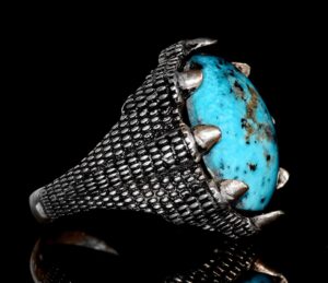 Gümüş Erkek Yüzük - Arizona Turkuaz Doğal Taş - Şahin Pençesi Tasarımı (Model-1) - Görsel 4