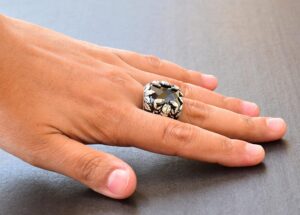 Erkekler için Gümüş Akrep Yüzüğü - Doğal Obsidan Taşı - Görsel 6