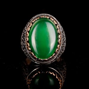 925 Ayar Gümüş Erkek Yüzük, Doğal Yeşim Taşı Yüzük - Görsel 2