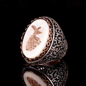 Regal ve Sembolik Erkek 925 Ayar Gümüş Yüzük - Dönen Derviş Sembolü ve Doğal Taşlarla Süslenmiş - Görsel 4