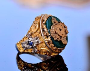 Jade Taşı Yüzük - 925 Ayar Gümüş Mühür Yüzük - El Yapımı Erkek Altın Kaplama Yüzük (Aile Arması) - Görsel 4