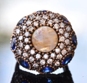 Gerçek Doğal Altın Rutile Kuvars Taşı Gümüş Yüzük - Görsel 5